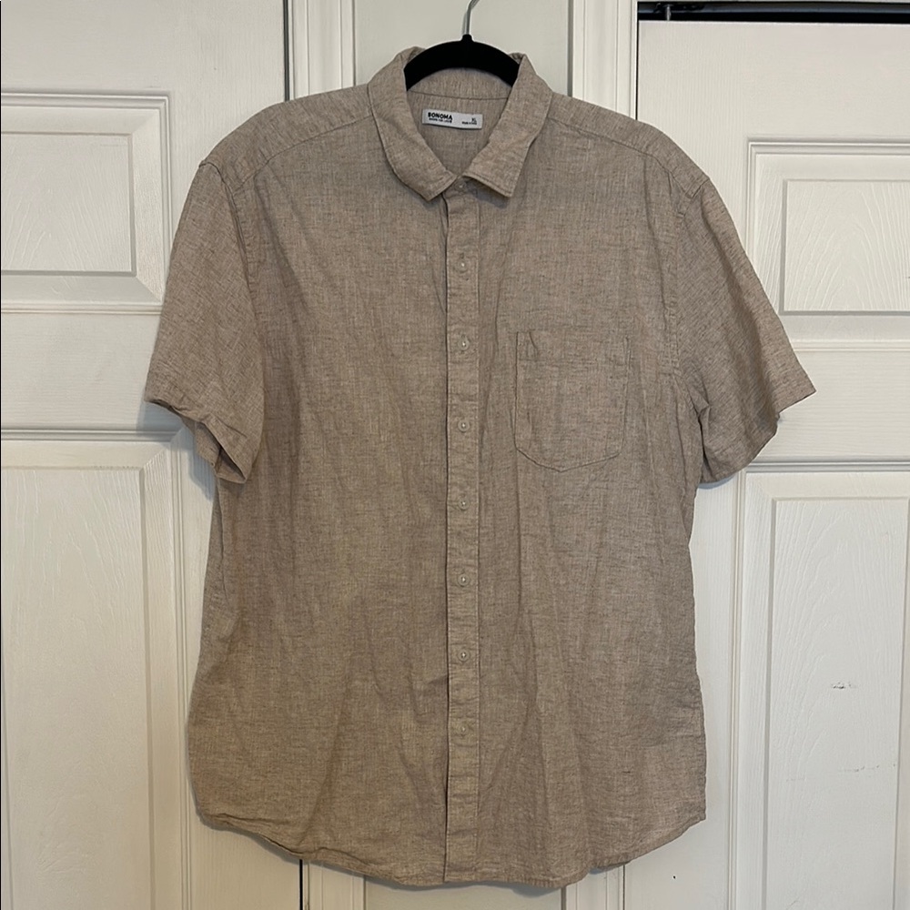 Men's Beige Button-Up Shirt